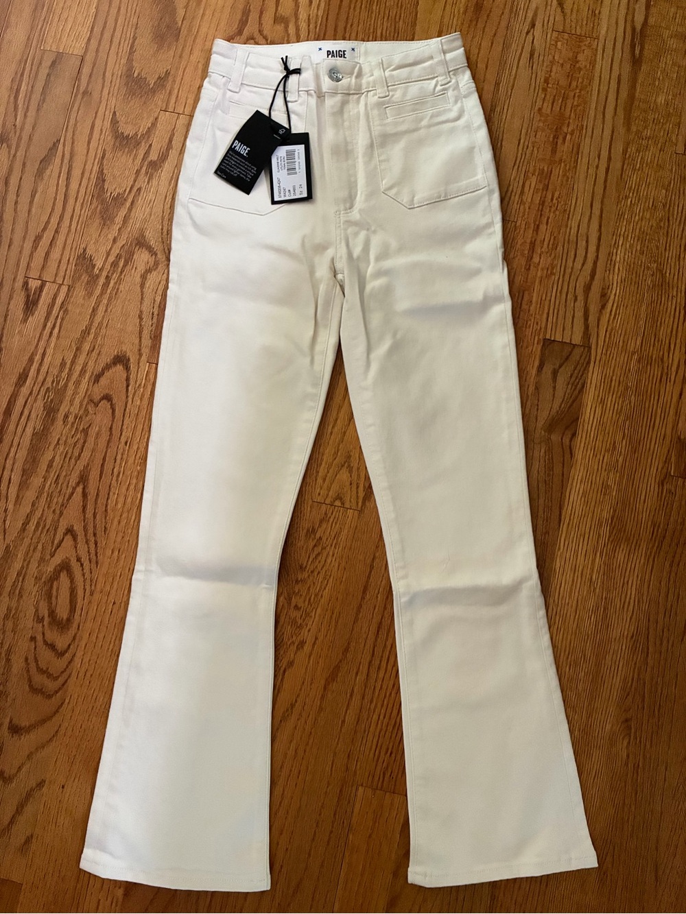 PAIGE Women's Tonal Ecru Claudine Utility Pocket Flare Jeans size 24